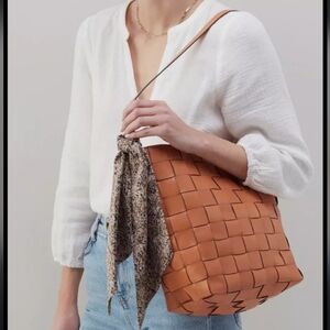 Hobo International Sky Wheat Woven Leather Brown shoulder Bag With Scarf